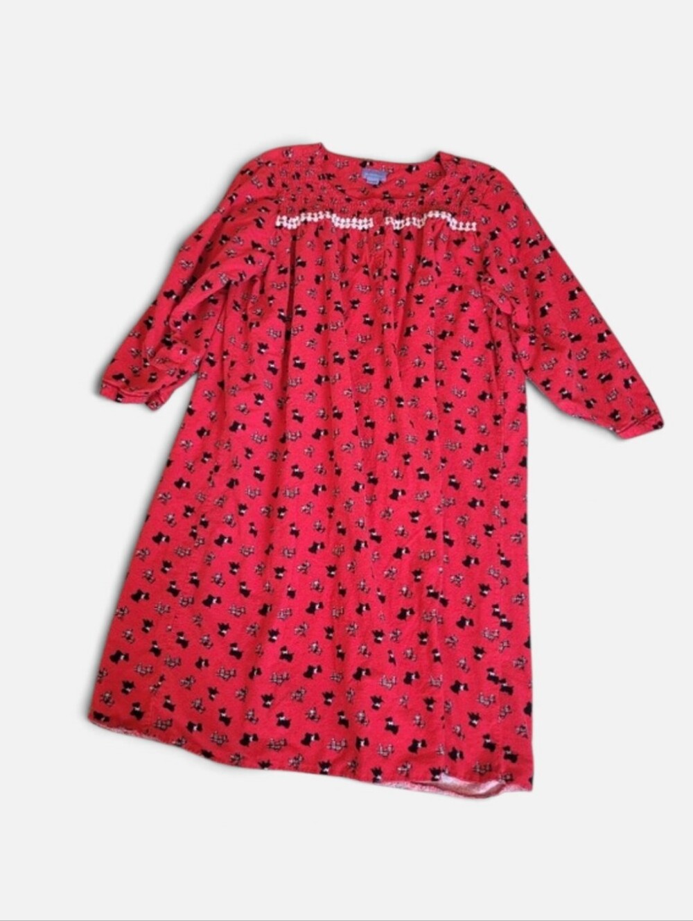Laura Scott Vintage Womens Scotty Dog Red Flannel Holiday Pajama Dress Size 2X